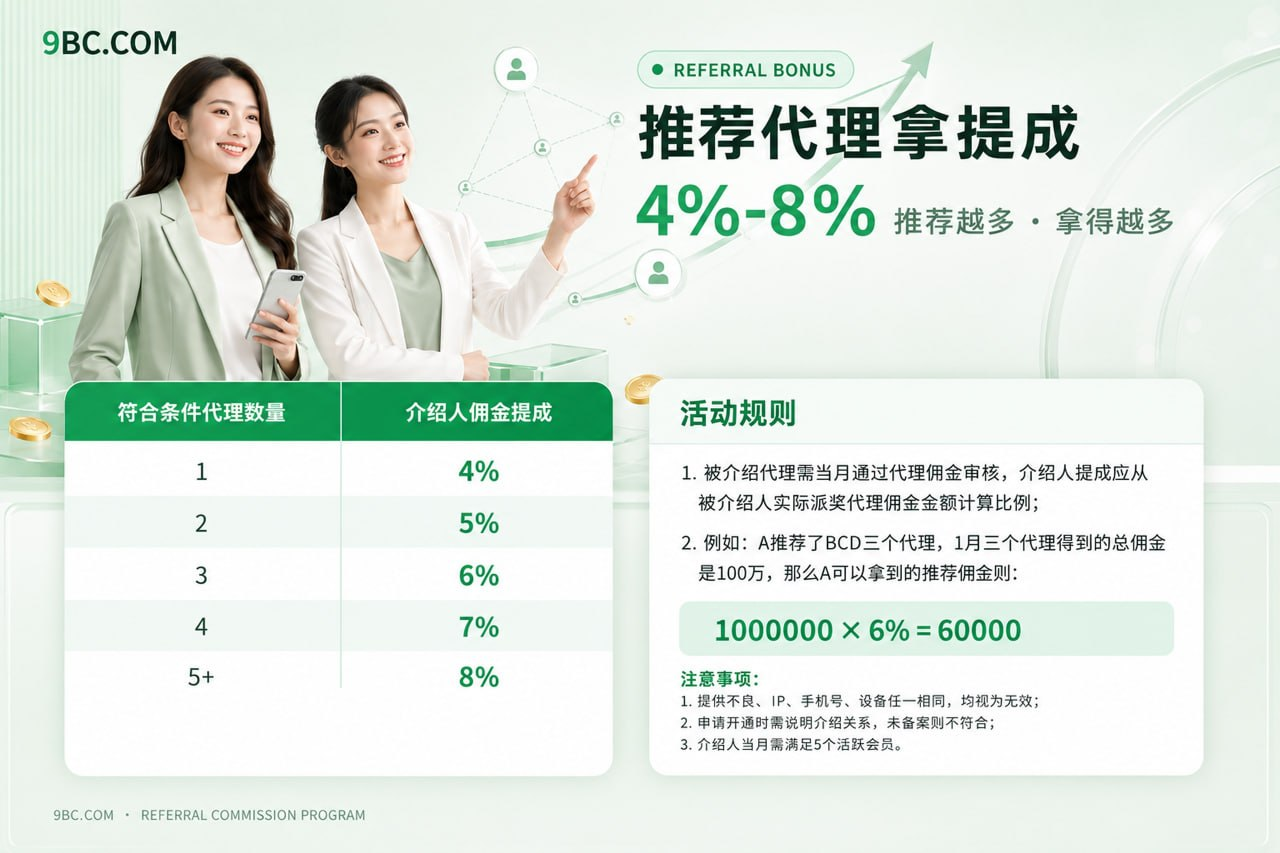 9BC推荐代理拿提成政策